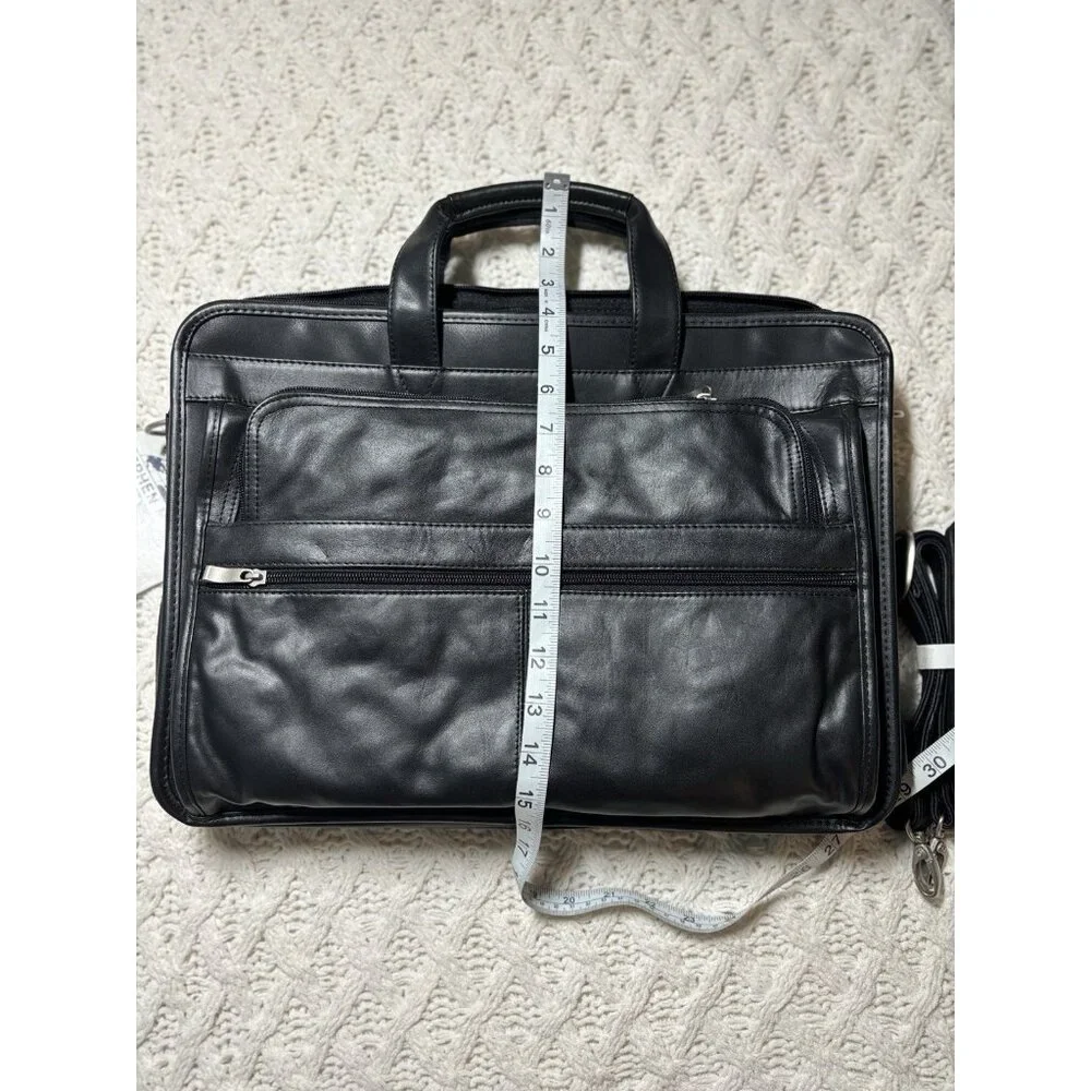 Leather‎ attache briefcase Expandable messenger bag with handle & shoulder strap